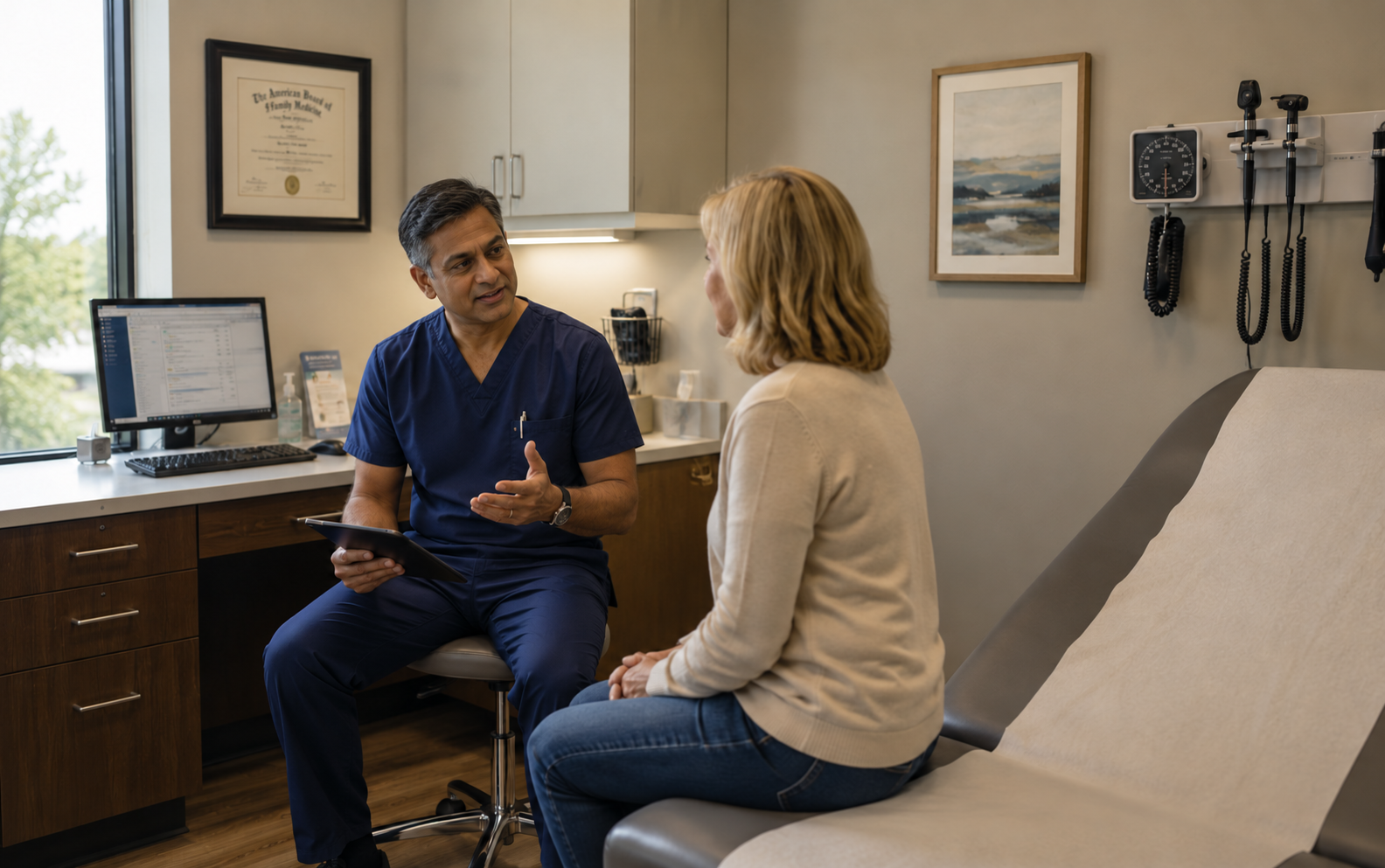 A physician in conversation with a patient